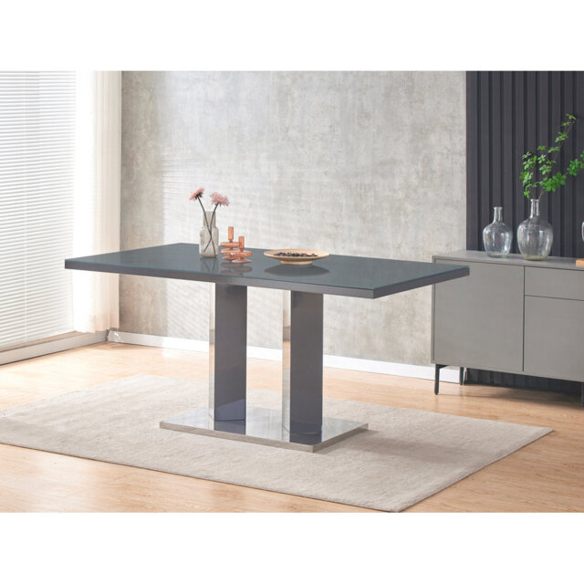 Amilliana Grey Glass And Grey High Gloss Rectangle Dining Table