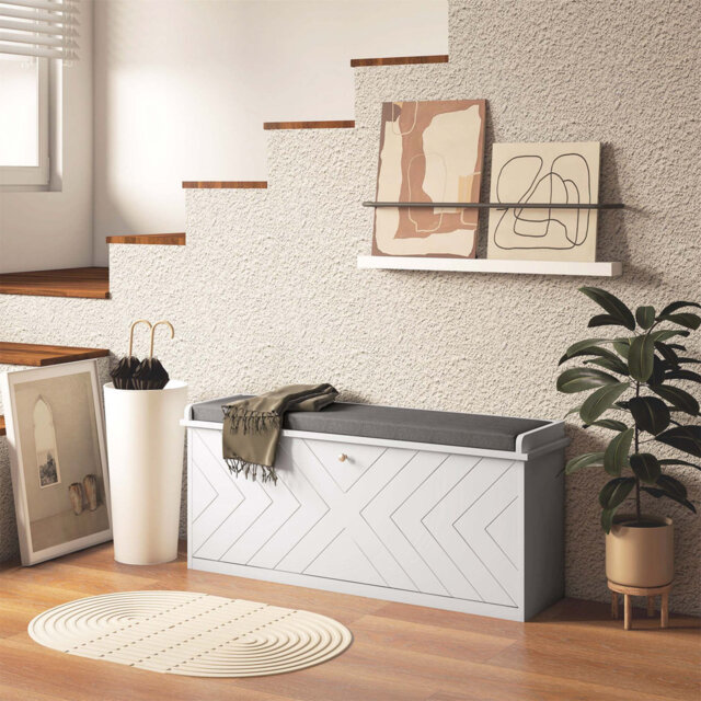 Shoe Storage Bench With Padded Top Seat For 10 Shoe Pairs