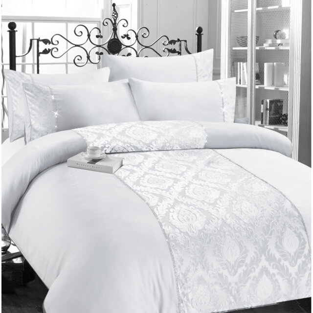 Nadia Microfiber Damask Duvet Cover Set with Pillowcases Included