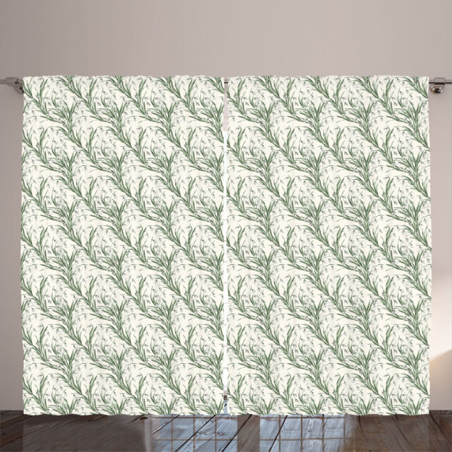 Rustic curtain, flowers by the lake, romance, spring, laurel green, white -gray