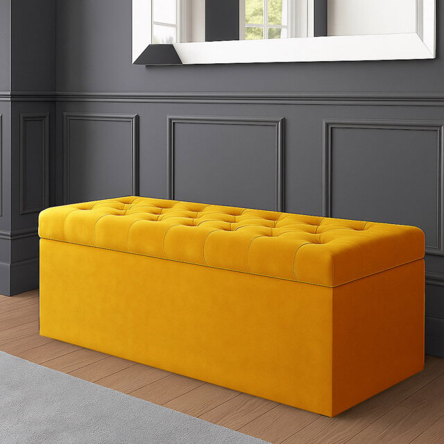 SD Plush Velvet Chesterfield Upholstered Ottoman Storage Box