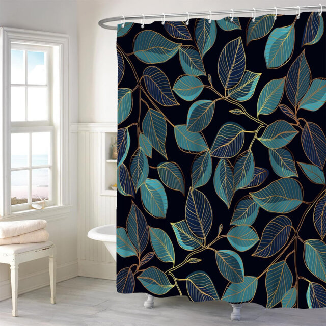 Pack of 1 Leaves Flower Natural Modern Plant Shower Curtain with Hooks