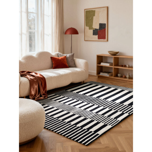 Elle Decoration Noir - Woolen Rug, Natural Rug, Geometric Black & White Design for Living room, Bedroom, Diningroom