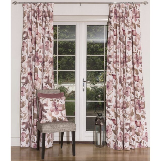 Rosalind Wheeler Blush Rose Curtains 2 Panels - Light Pink Floral Pattern Made To Order Curtains & Drapes - Cotton Eyelet Blackout Lined