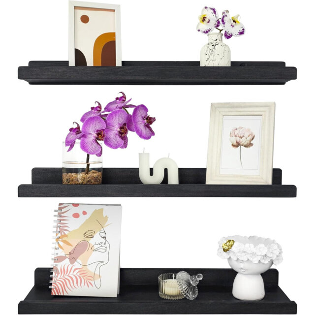 Floating Shelves For Wall 60Cm, Photo & Picture Ledge, Black Modern Wall Storage Shelves With Lip, Kids Book Shelf, Shelves For Bedroom, Living Room,