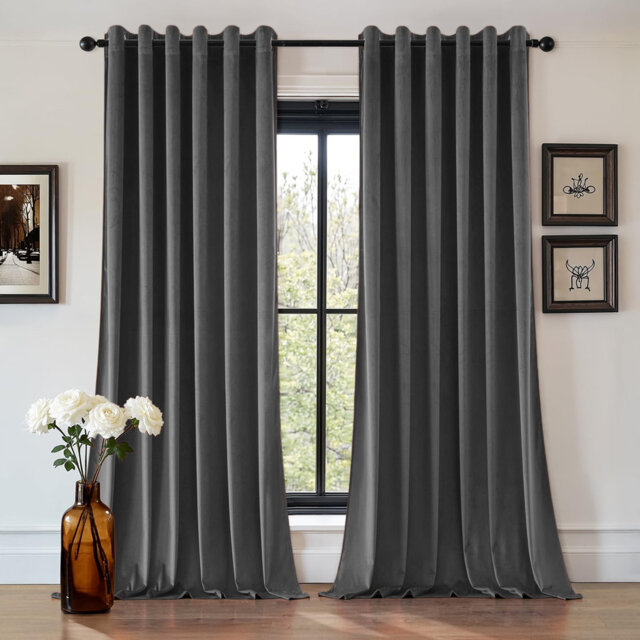 Aspire Homeware 100% Velvet Eyelet Room Darkening Curtains Pair for Soft and Elegant Window Look
