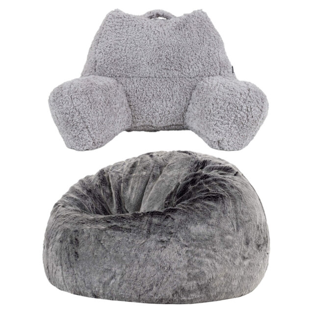 Bean Bag Bazaar Kingston Faux Fur Classic Bean Bag and Reading Pillow Set