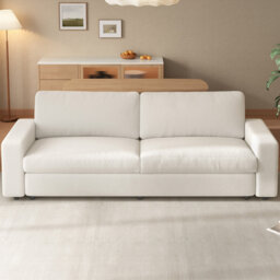 212cm Beige Teddy Fleece 3-Seater Sofa, Deep Seat Sofa with Wide Armrests for Living Room