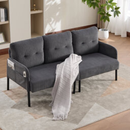 Upholstered Oversized Loveseat with Metal Legs & Side Pockets