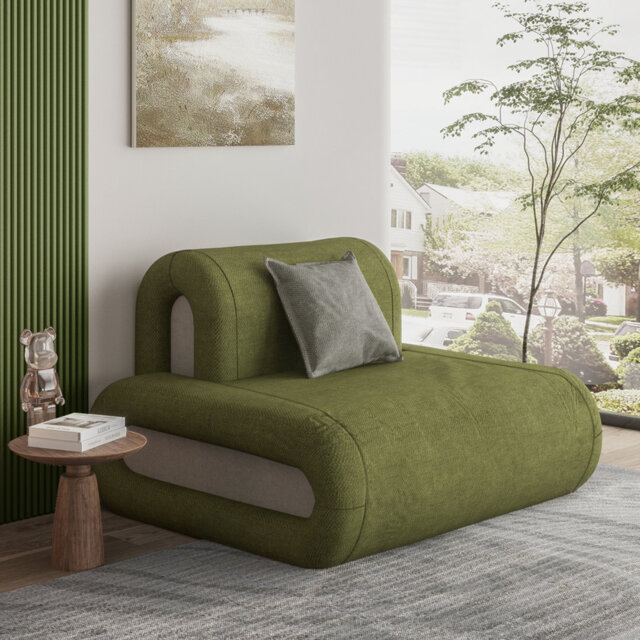 Sit-down Comfort Upholstered Accent Chair Green Convertible Floor Sofa Small Space Sectional Couch With Removable Backrest - Plush & Comfortable Loung