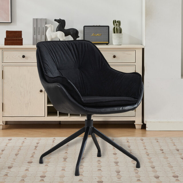 Modern Faux Leather Office Chair – High-Back Swivel Desk Chair with 360° Rotation & Auto-Return to Front, Fixed Seat for Office or Study