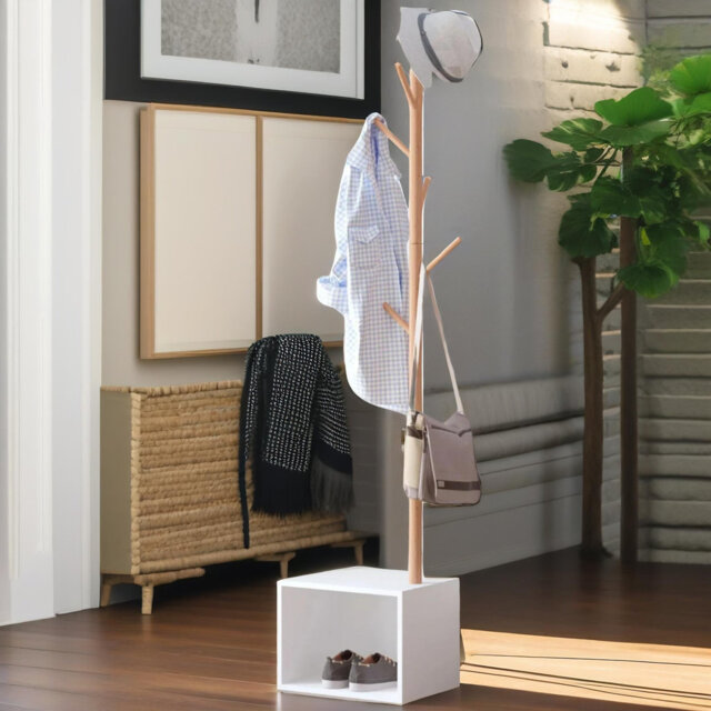 Engemann Solid Wood Free-standing 8 - Hook Coat Stand Living Room Entryway Furniture