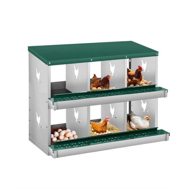6-Compartment Metal Chicken Laying Nest – Easy-Clean Rolling Nest with Egg Tray, Sturdy Wall Bracket, Easy Assembly for Chicken Coop & Poultry Keeping