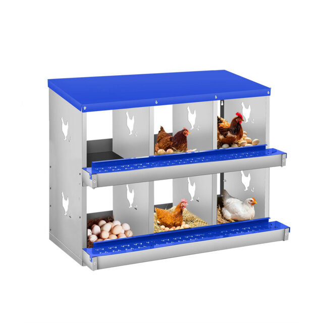 6-Compartment Metal Chicken Laying Nest – Easy-Clean Rolling Nest with Egg Tray, Sturdy Wall Bracket, Easy Assembly for Chicken Coop & Poultry Keeping