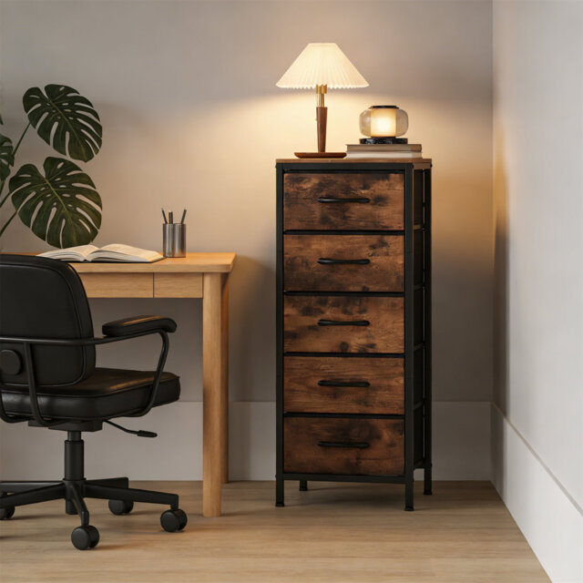 5-Drawer Fabric Chest Of Drawers - Tall Storage Cabinet With Steel Frame For Bedroom & Living Room