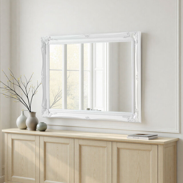 French Style Burdette Carved Wood Framed Accent Mirror