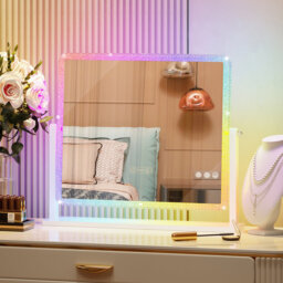 RGB Crystal Framed Vanity Mirror with Lights, 360 Degree Rotation Dressing Table Makeup Mirror