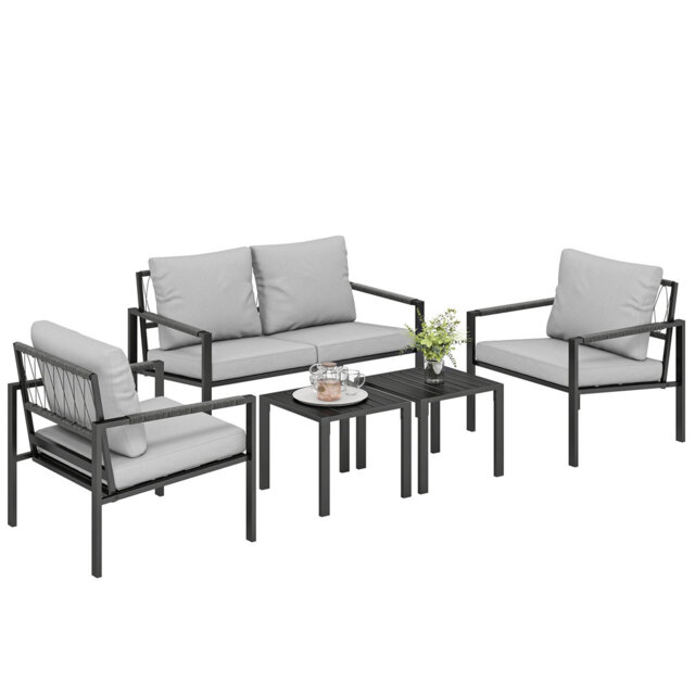 Outsunny 4 Seater Garden Furniture Set 5 Piece Metal Sofa Set Light Grey