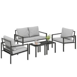 Outsunny 4 Seater Garden Furniture Set 5 Piece Metal Sofa Set Light Grey