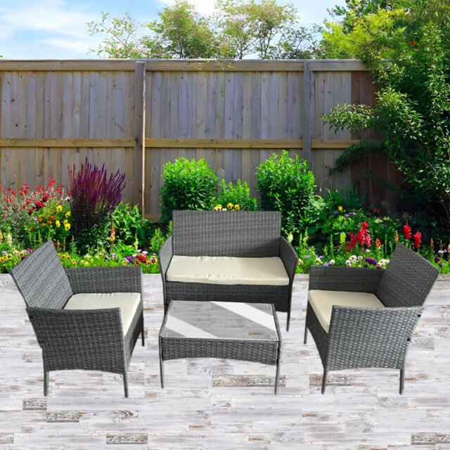 Rattan Garden Furniture Set 4 Piece Table Chairs Sofa Wicker Outdoor Patio Set