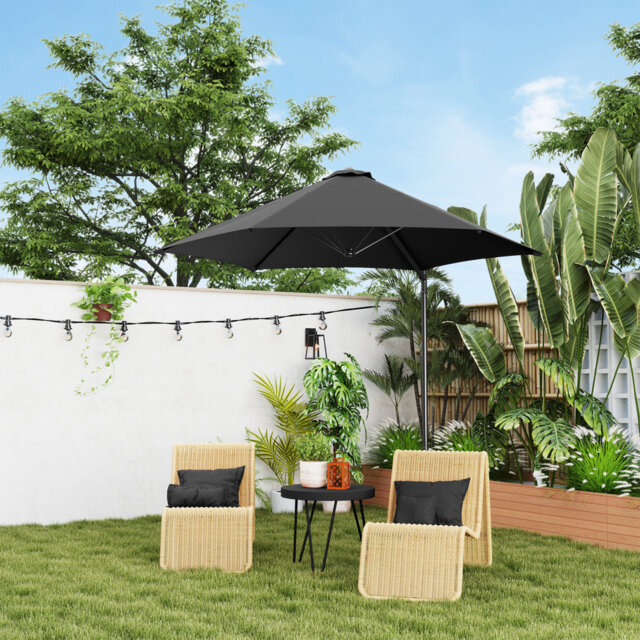 2.5m Black Cantilever Roma Parasol, Offset Hanging Patio Umbrella With 360Â° Rotation, Double Tier Canopy, Powder Coated Steel Frame And Cross Base