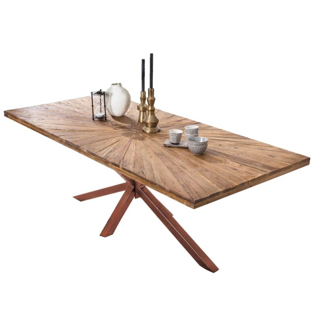 Isaac Teak Solid Wood Top Metal Base Dining Table