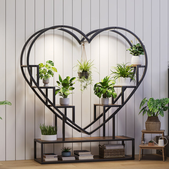 "54"" Plant Stand With Grow Lights, 3 Tiered Tall Plant Shelf Metal Plant Stand For Indoor Plants Multiple, Heart Shaped Plant Rack Flower Rack Holder F"
