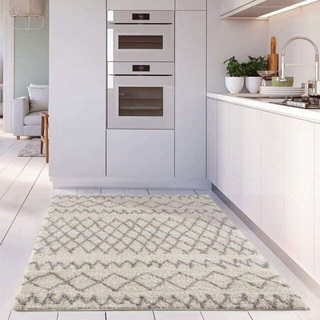 Moroccan Shaggy Collection Rugs Moroccan Design in Ivory/Grey