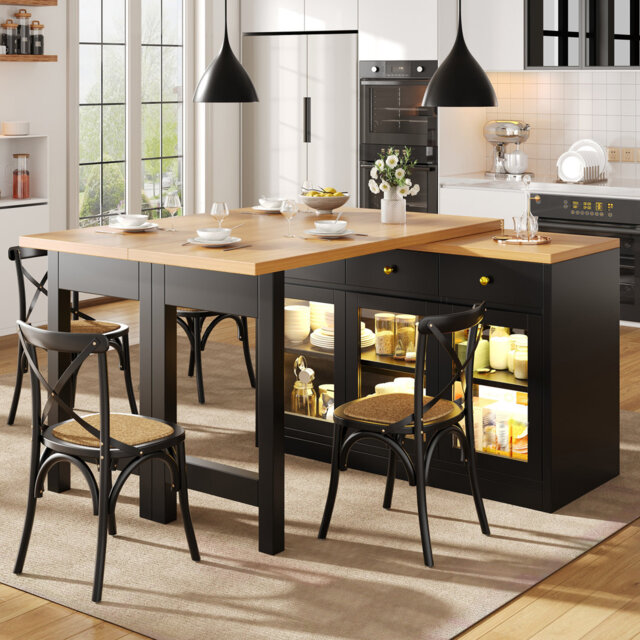 Extendable Kitchen Island With Rgb Led & Soft-close Drawers, 120-200 Cm