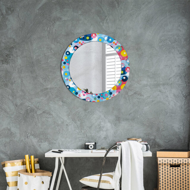 Huldar Round Glass Framed Wall Mounted Accent Mirror in Blue/Yellow