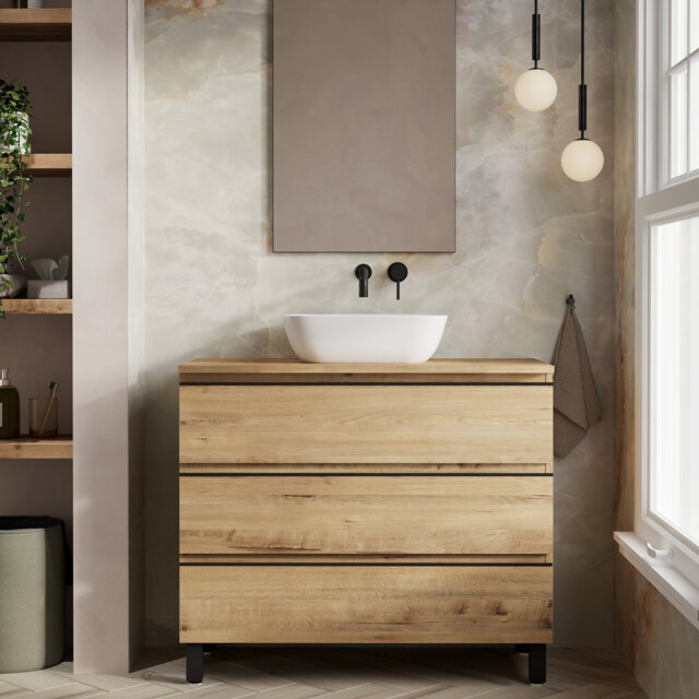 Sabree 1000mm Floorstanding Bathroom Vanity Unit And Matching Worktop-ostippo Oak