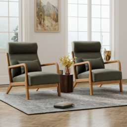 66cm Wide Mid-Century Solid Wood Frame Upholstered Armchair with Lumbar Support Pillow