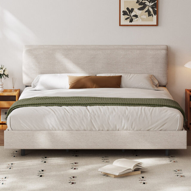 Modern Beige Super King Bed Frame 180 x 200 cm, Sturdy Double Bed Base for Bedroom