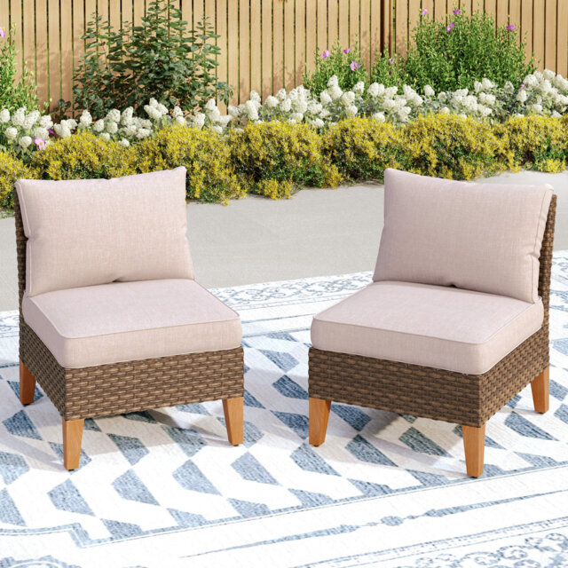 Wicker Outdoor Armless Lounge Chair with Cushions
