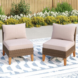 Wicker Outdoor Armless Lounge Chair with Cushions