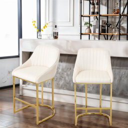 Set of 2 Soft Velvet Upholstered Bar Stools with Golden Leg