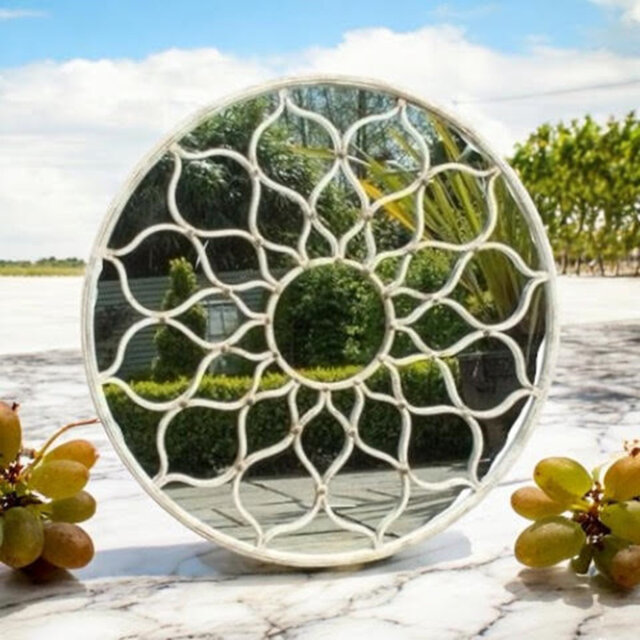 Moses Round Metal Wall Mirror Hand Finished Indoor Outdoor Hanging Decorative Accent for Garden Home Decor
