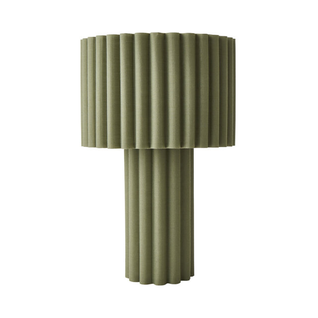 Lenny Moss Green Drum Lamp Shade Ribbed Full Fabric Table Lamp with LED Bulb