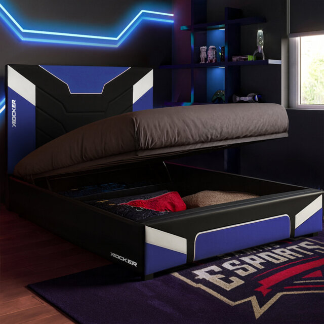 X Rocker Cerberus Double Ottoman Gaming Bed - Blue