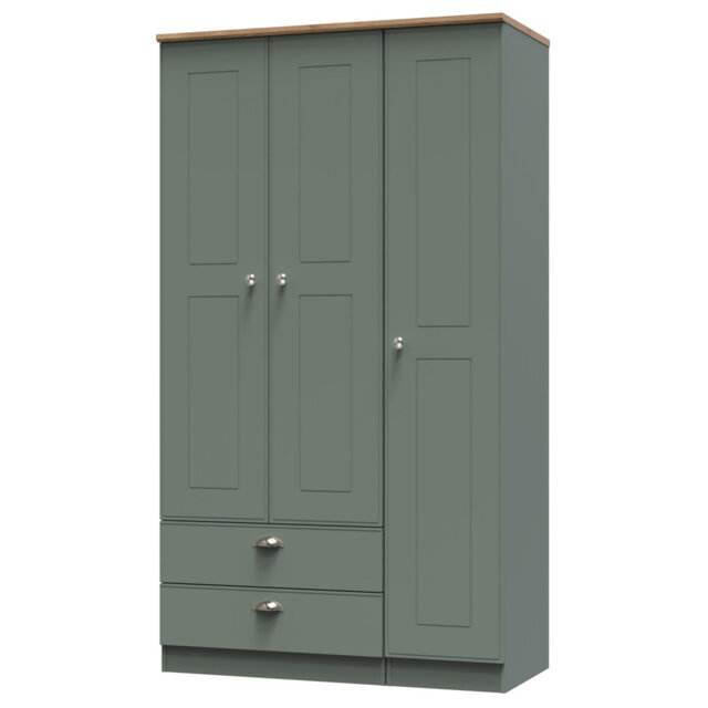 Conners Triple 2 Drawer Wardrobe in Reed Green & Riviera Oak