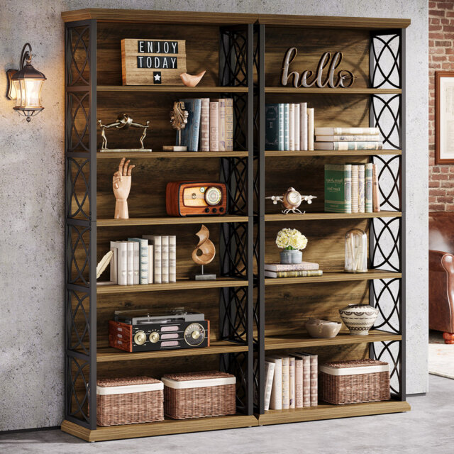 73'' Tall Bookshelf, 6-Tier Industrial Etagere Bookcase, Metal Display Shelf for Living Room, Office, Bedroom