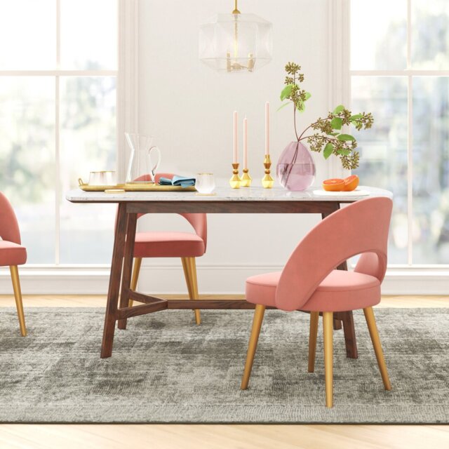 Adaline Marble Top Solid Wood Base Dining Table