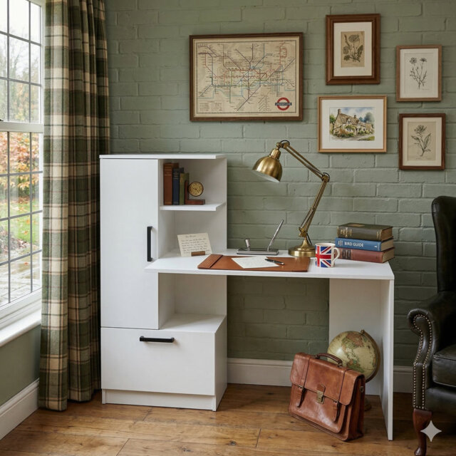 Computer Desk With Shelves And Storage Cabinet –