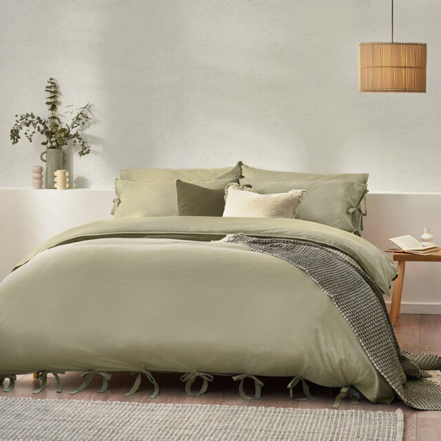 Mallow Bow Tie Cotton Solid Colour Duvet Cover Set with Pillowcases Included