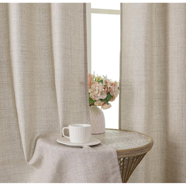 140Wx220L Farmhouse Faux Linen Textured Curtains 2 Panels,Semi Light Filtering Window Drapes for Living Room