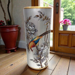 Hand Finished Ceramic Umbrella Stand - Freestanding Vintage Style Decorative Holder for Umbrellas, Flowers or Sticks