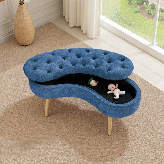 Chenille Upholstered Storage Bench