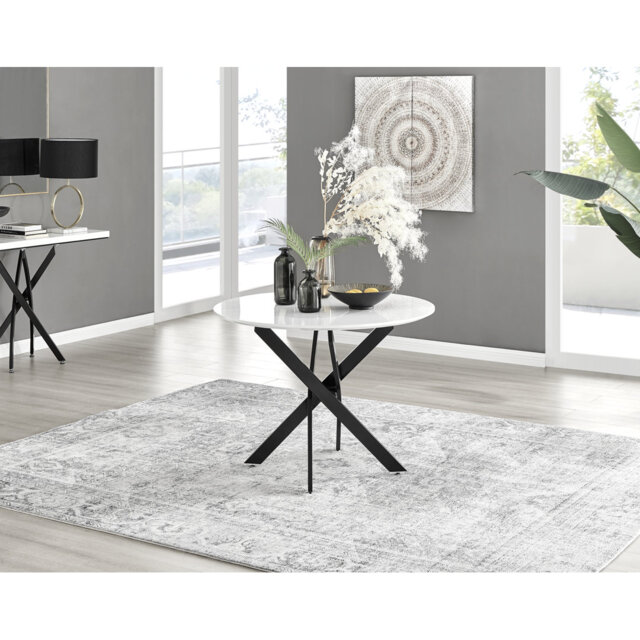 Eubanks Luxury Metal and White Gloss Round Dining Table - Modern Statement Design