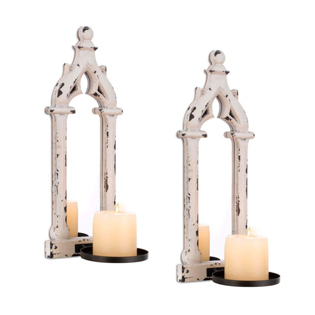 2 Piece Wood Wall Candelabra Set