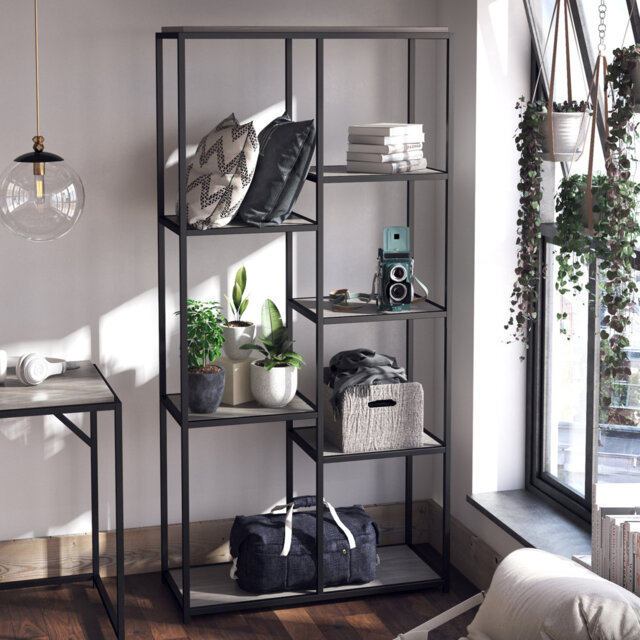 Aimslee 180cm H x 86cm W Stainless Steel Etagere Bookcase